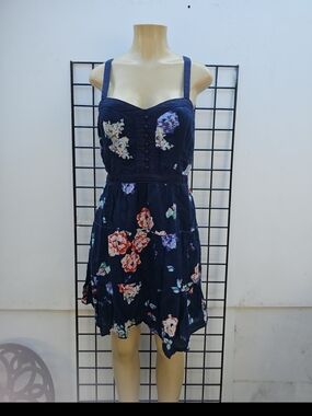 American Eagle Outfitters Navy Floral Button-Front Midi Dress